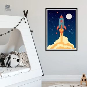 Poster enfant fusée colorée, décor spatial