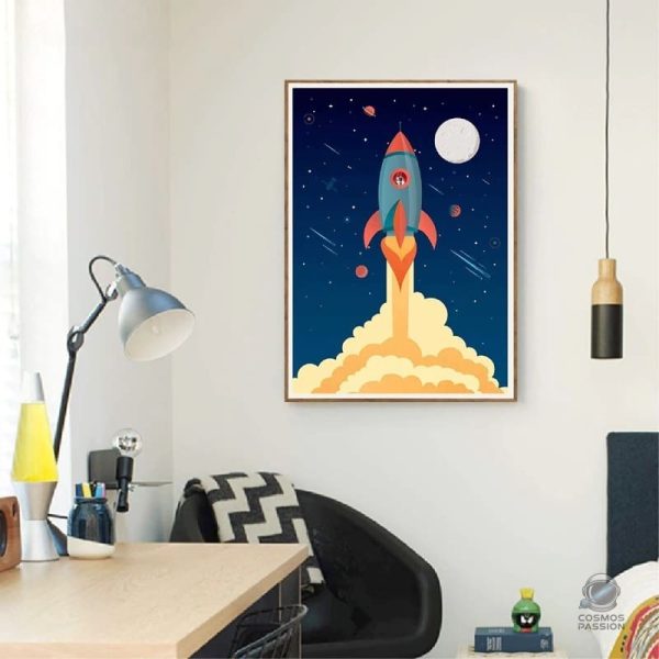 Illustration de fusée, poster ludique pour déco enfantine
