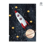 Poster fusée pour enfant sur fond étoilé