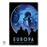 Poster vintage de la planète Europa dans l'espace.
