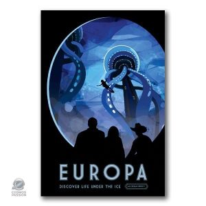 Poster vintage de la planète Europa dans l'espace.