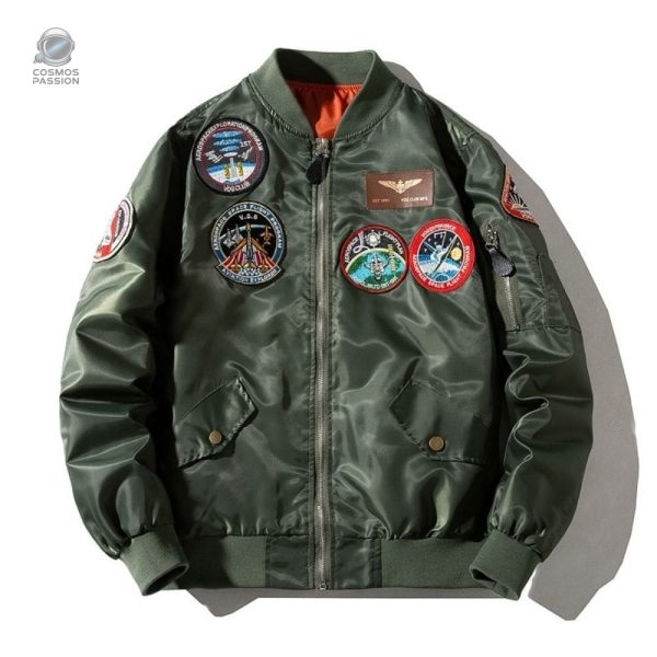 bomber-astronaute-vert-kaki-1 Bomber kaki inspiré de l'espace, style NASA