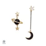 Boucles d'oreilles asymétriques Planète et Lune noire et or