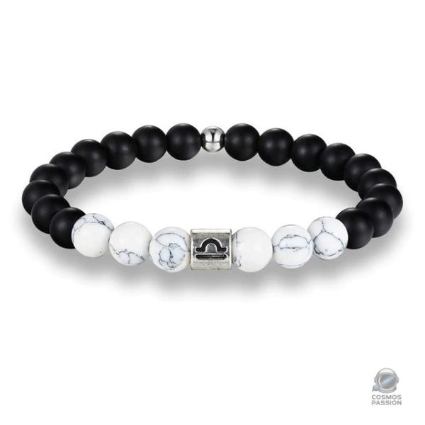 Bracelet en pierres noires, blanches, astrologie