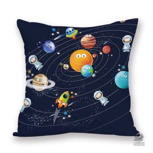 Housse de coussin représentant le système solaire