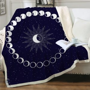 Couverture douce avec motifs lunaires, idéale pour la détente