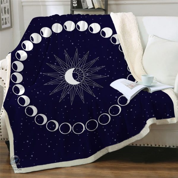 Couverture douce avec motifs lunaires, idéale pour la détente