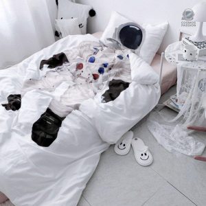 Housse de couette combinée à motif astronaute pour chambre moderne