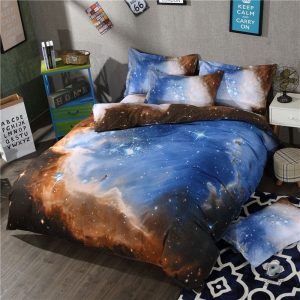 Housse de couette bleue avec motif de nébuleuse