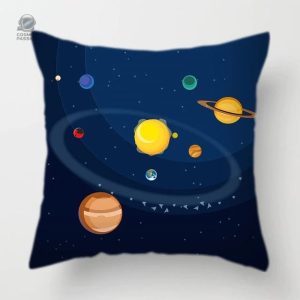 Housse de coussin représentant les planètes du système solaire