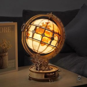 Globe Terrestre en bois, design lumineux et élégant