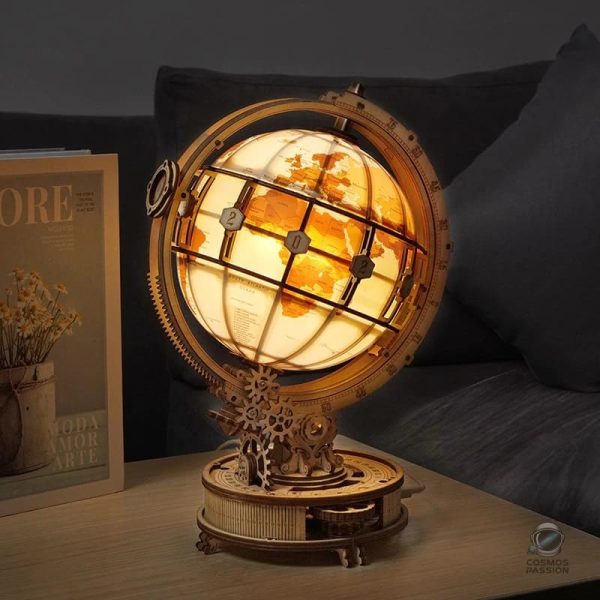 Globe Terrestre en bois, design lumineux et élégant
