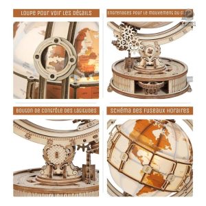 Globe en bois illuminé, parfait pour la décoration intérieure
