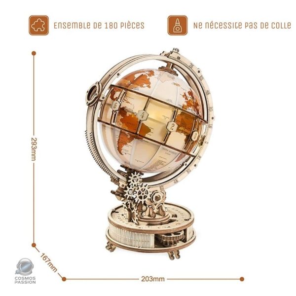 Élément décoratif : globe terrestre en bois avec lumière