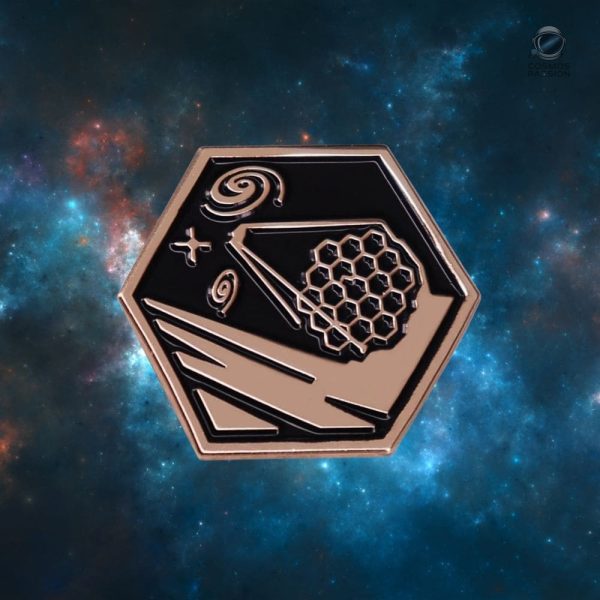 Élégant pin's astronomie représentant le télescope James Webb