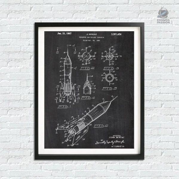 Affiche espace avec design de brevet de fusée, art mural