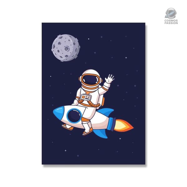 poster-chambre-enfant-astronaute-sur-une-fusee-1 Poster d'astronaute avec fusée en décoration murale