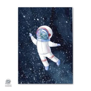 Poster enfant astronaute flottant dans l'espace étoilé