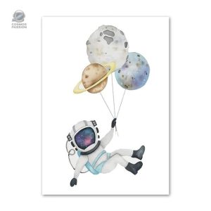Poster aquarelle d'astronaute et planètes en décoration