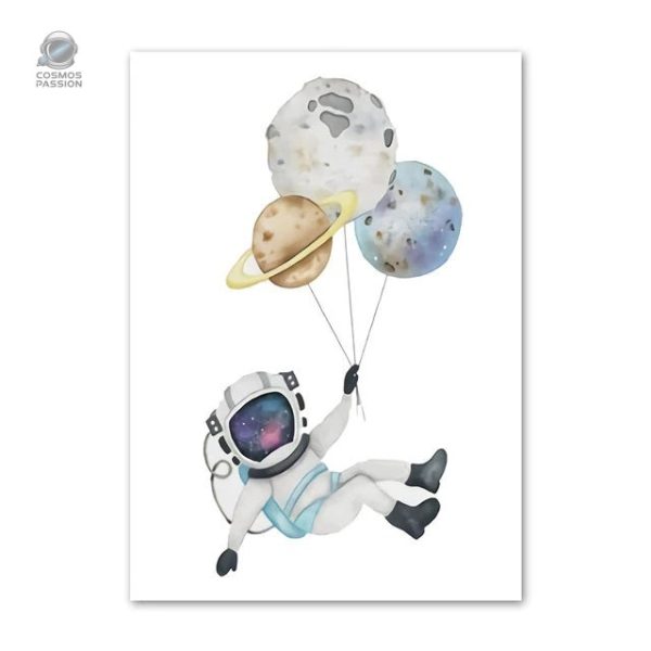 Poster aquarelle d'astronaute et planètes en décoration