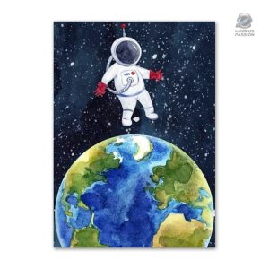 Poster enfant astronaute sur fond de Terre, décoration ludique