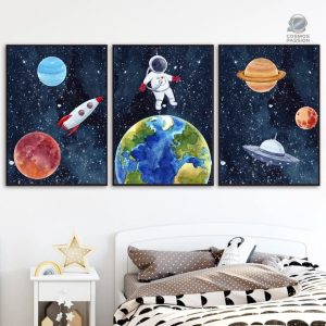 Décoration murale astronaute pour chambre d'enfant, design coloré