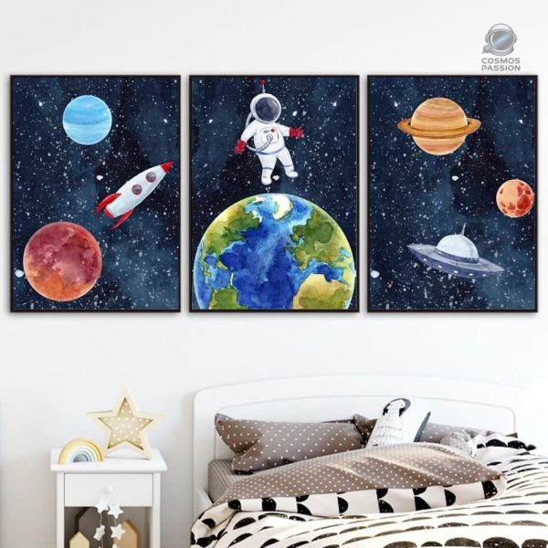 Décoration murale astronaute pour chambre d'enfant, design coloré