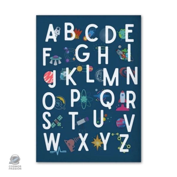 poster-lettres-de-lalphabet-theme-espace-1 Poster Alphabet Spatial avec lettres colorées et design galactique