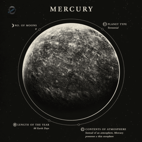 Affiche décorative de la planète Mercure, design moderne et captivant