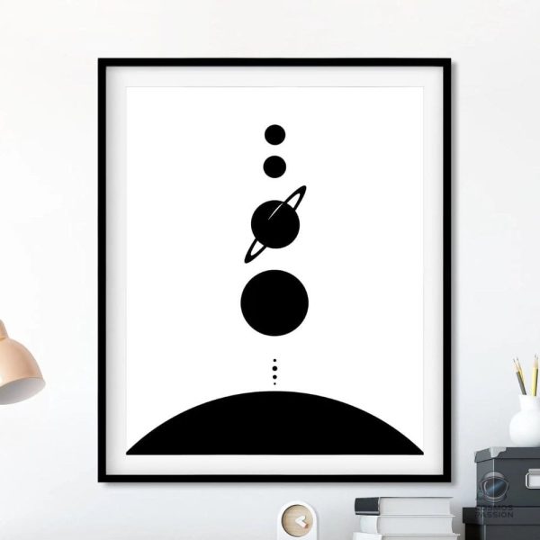 Poster minimaliste représentant les planètes du système solaire