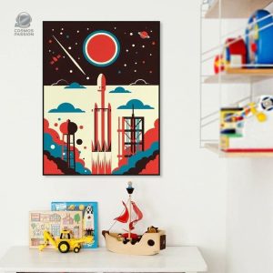 Affiche décorative avec motif de lancement spatial coloré