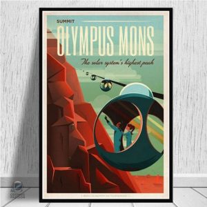 Poster rétro représentant Olympus Mons en décoration planétaire