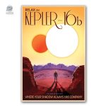 Affiche artistique représentant Kepler 16b et ses couleurs rétro