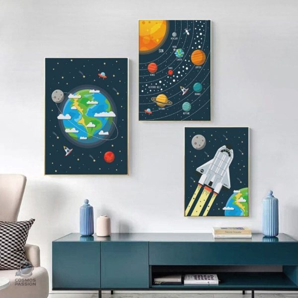 Affiche illustrée pour chambre d'enfant sur l'espace