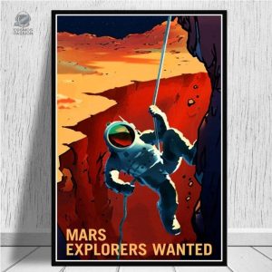 Poster rétro représentant un astronaute sur Mars