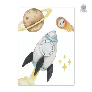 Poster fusée dans les étoiles pour chambre d'enfants