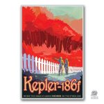 Affiche espace rétro, représentation de Kepler 186f dans l'univers