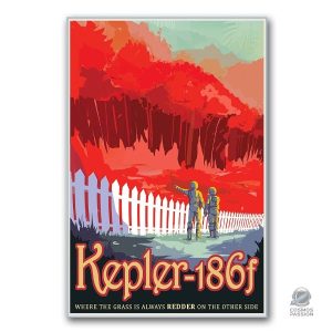 Affiche espace rétro, représentation de Kepler 186f dans l'univers