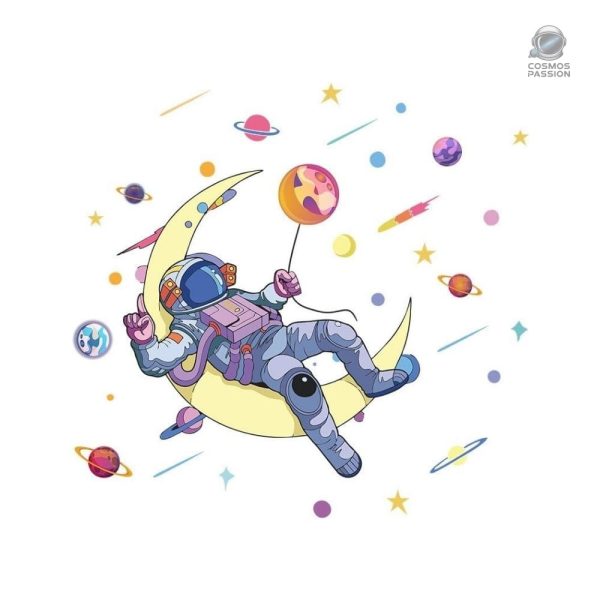 Sticker Astronaute sur Croissant de Lune décoratif