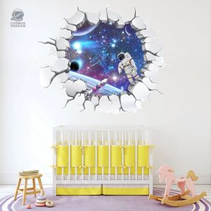 Sticker 3D mural représentant l'espace et les galaxies