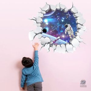 Autocollant effet 3D pour décoration murale sur le thème spatial