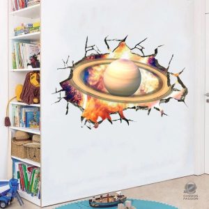 Sticker mural 3D représentant la planète Saturne