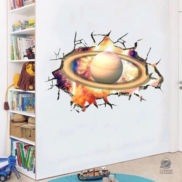 sticker-mural-3d-saturne-1 Sticker mural 3D représentant la planète Saturne