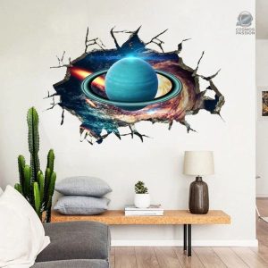 Sticker mural 3D représentant la planète Uranus en décoration intérieure