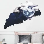 Sticker mural ciel étoilé avec pleine lune et nuages