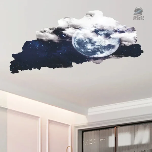 Décoration murale espace avec nuages et lune pleine