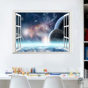 Sticker mural fenêtre avec vue sur l'espace