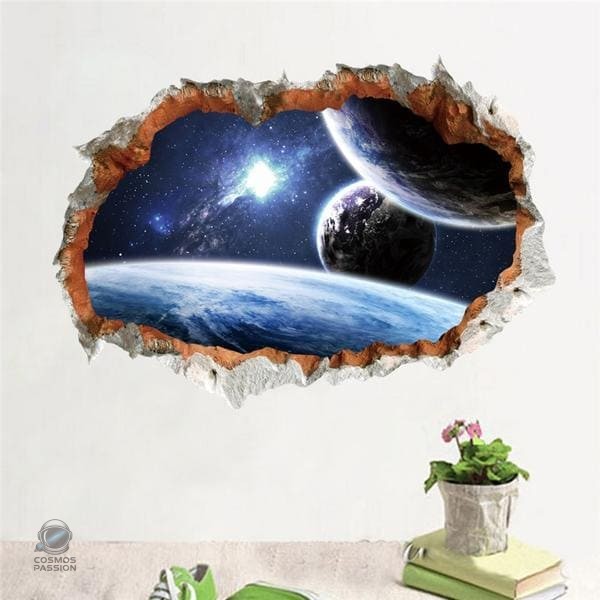 sticker-trompe-loeil-planetes-1 Sticker 3D représentant des planètes colorées