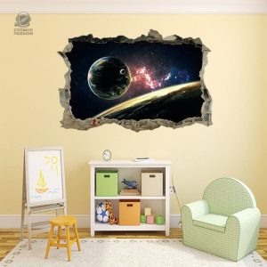 Décoration murale thème espace avec étoiles et planètes