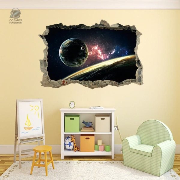Décoration murale thème espace avec étoiles et planètes